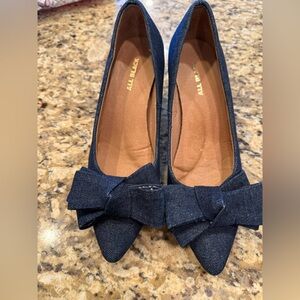 All Black Women's Denim Heels with Bow